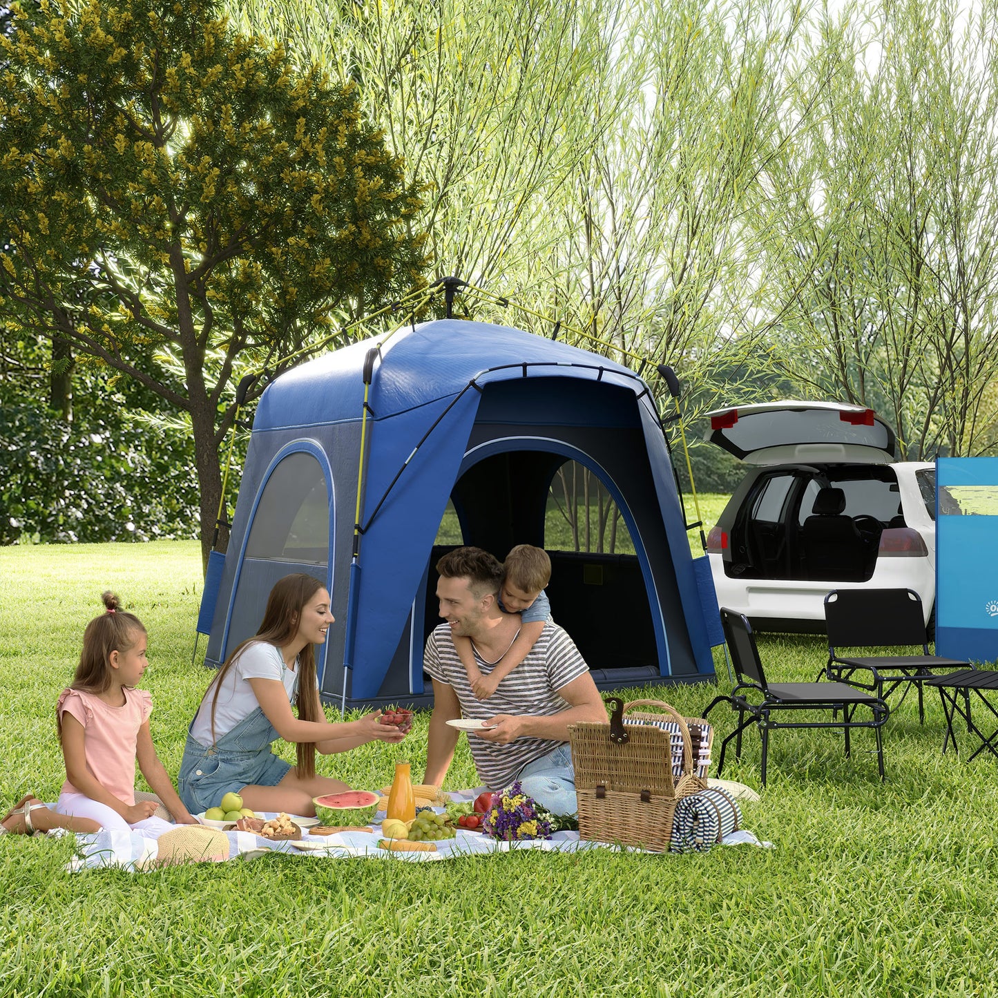 4-Person Hydraulic Pop Up Tent – Instant 1-Minute Setup, Weather-Resistant Family Camping Shelter with 4 Doors & Storage Pockets