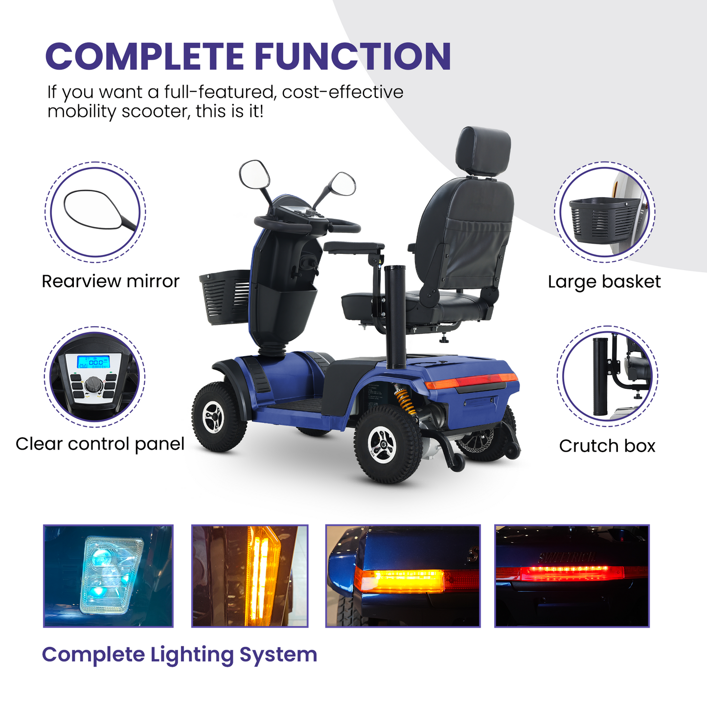 S500 Heavy Duty Mobility Scooter for Adults - Blue All-Terrain Electric Scooter with Turn Signals, Headlights & Suspension - High-Weight Capacity for Seniors & Disabled