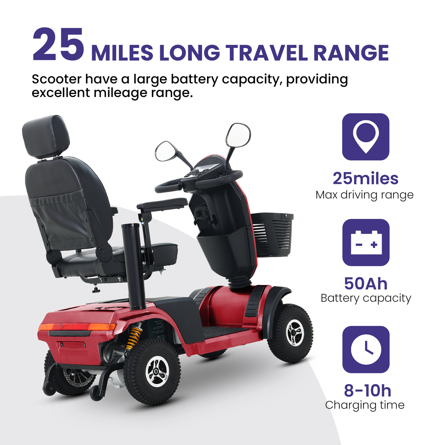 S500 Heavy Duty Mobility Scooter for Adults - Red All-Terrain Electric Scooter with Turn Signals, Headlights & Suspension - High-Weight Capacity for Seniors & Disabled