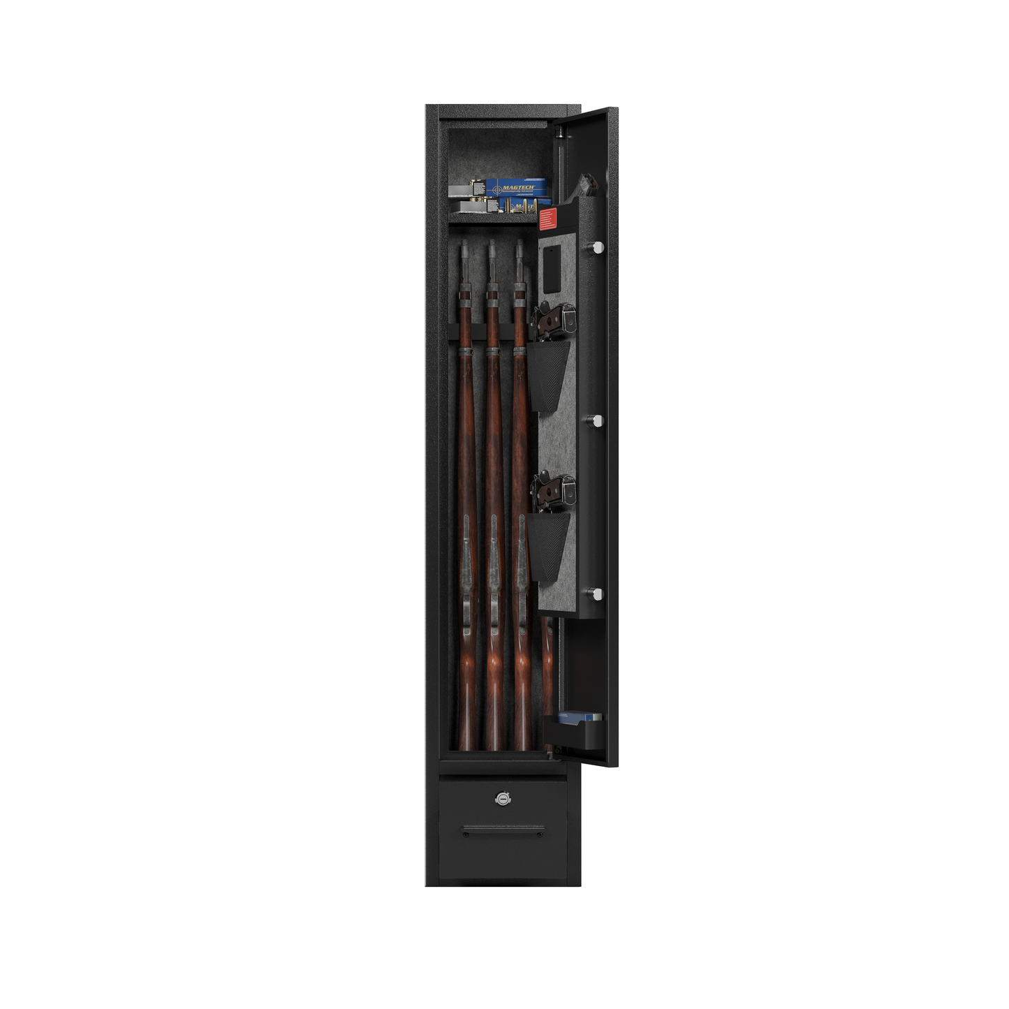 4-Gun Digital Rifle Safe with Removable Shelf & Storage Drawer - Secure Gun Cabinet for Rifles, Pistols, and Shotguns
