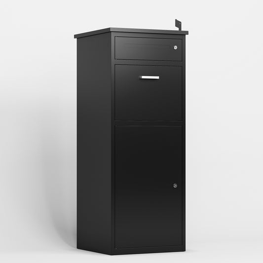 Heavy-Duty Anti-Theft Steel Package Delivery Box, Weatherproof Outdoor Mail Drop Box for Home & Office (Black)