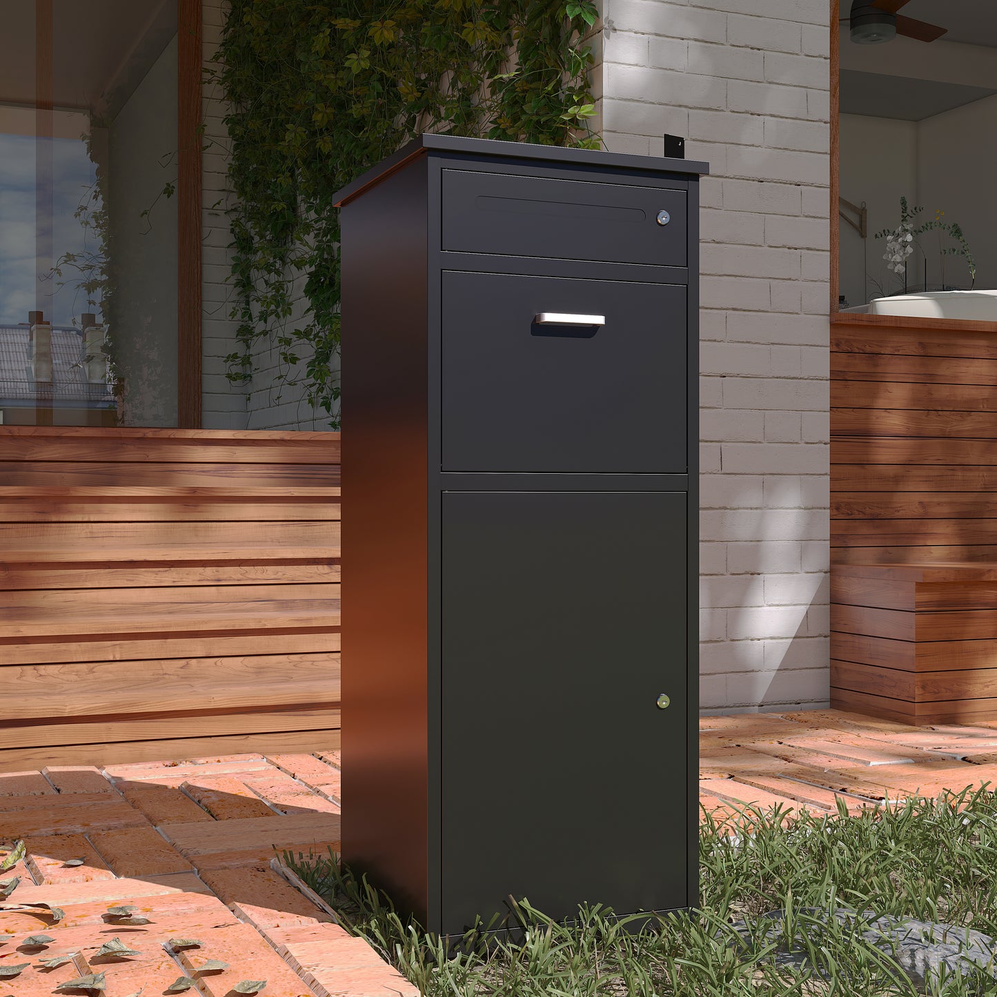 Heavy-Duty Anti-Theft Steel Package Delivery Box, Weatherproof Outdoor Mail Drop Box for Home & Office (Black)